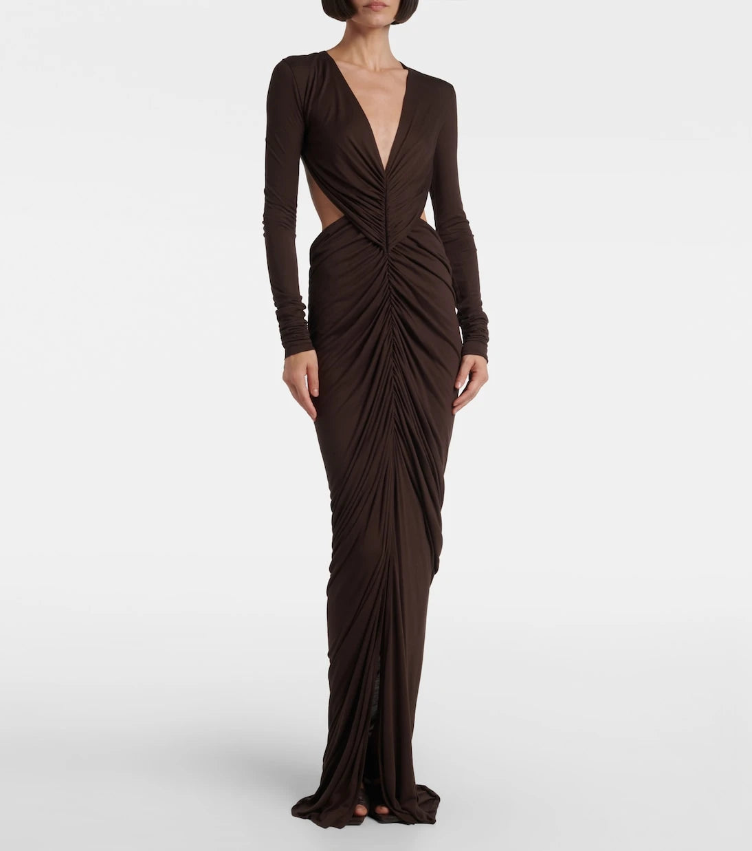 Rick Owens - Poppy LS ruched open-back jersey gown