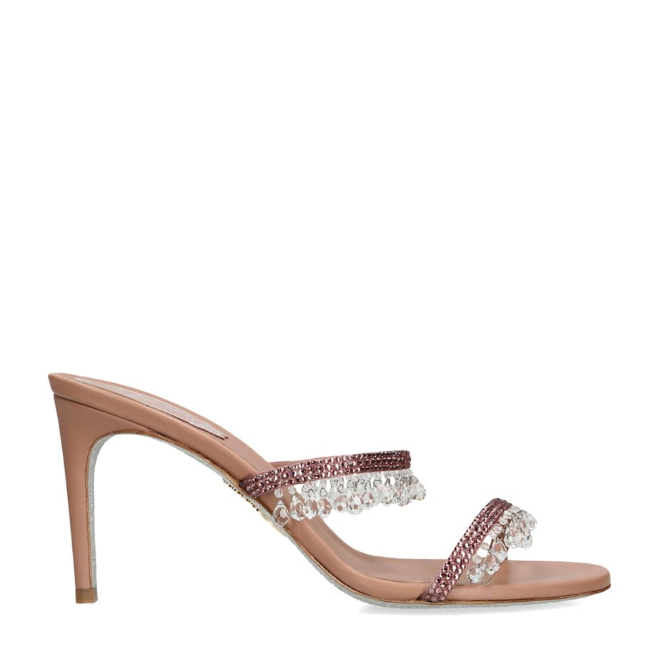 René Caovilla Pink Satin Chandelier Heeled Mules 80