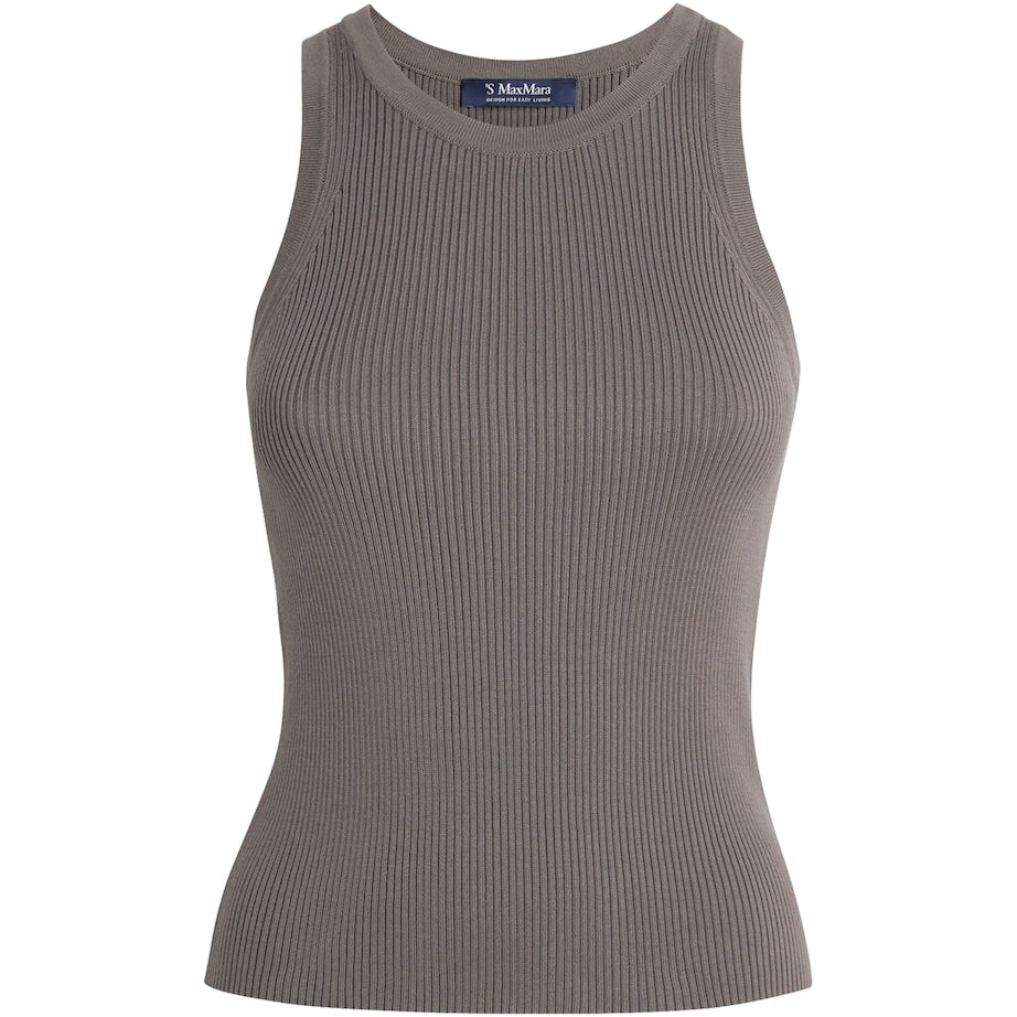 Max Mara Grey Cotton Ribbed Tank Top