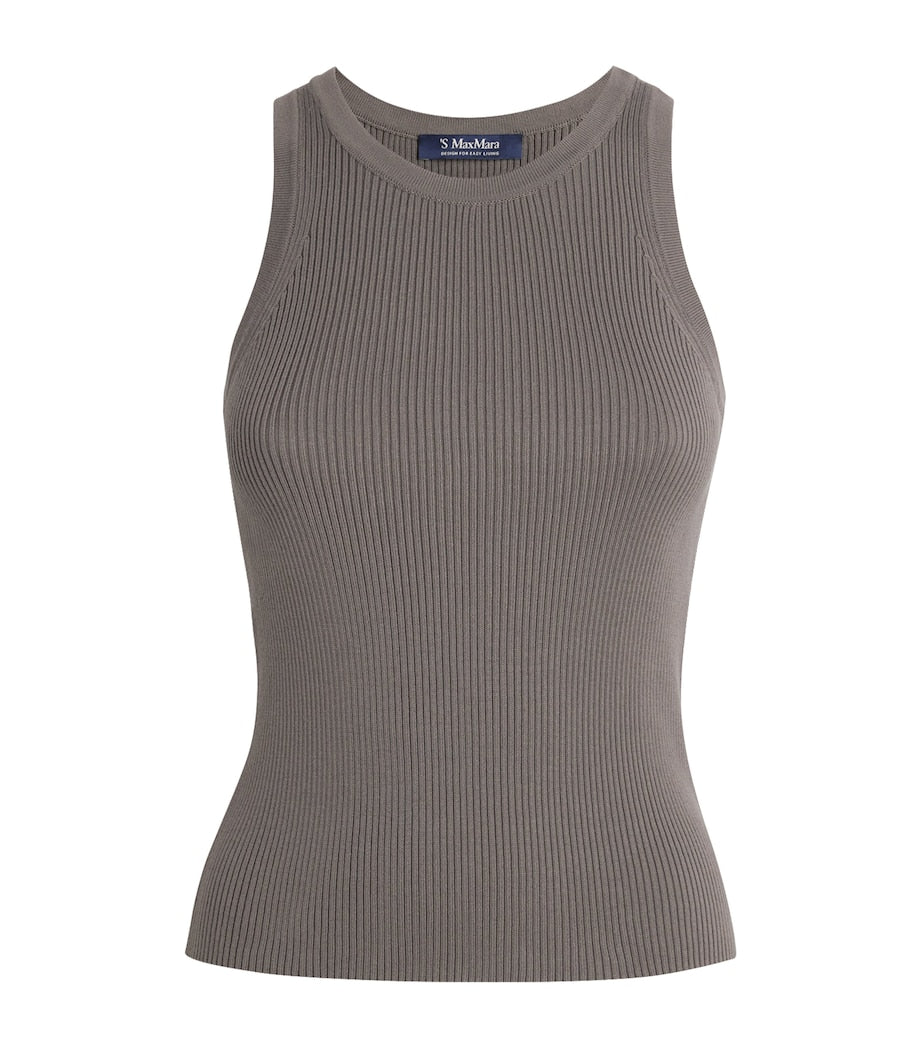 Max Mara Grey Cotton Ribbed Tank Top