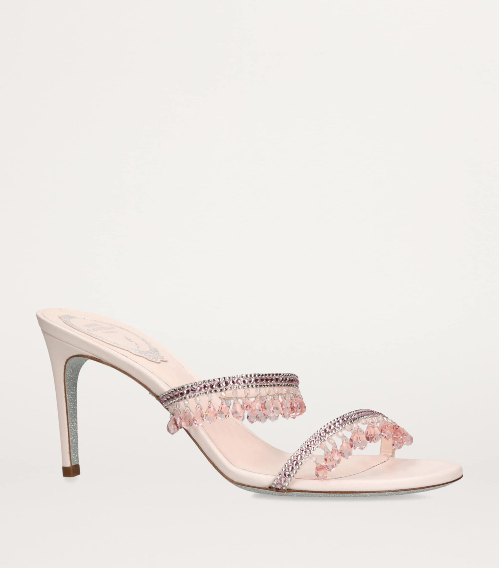 René Caovilla Pink Embellished Chandelier Mules 80