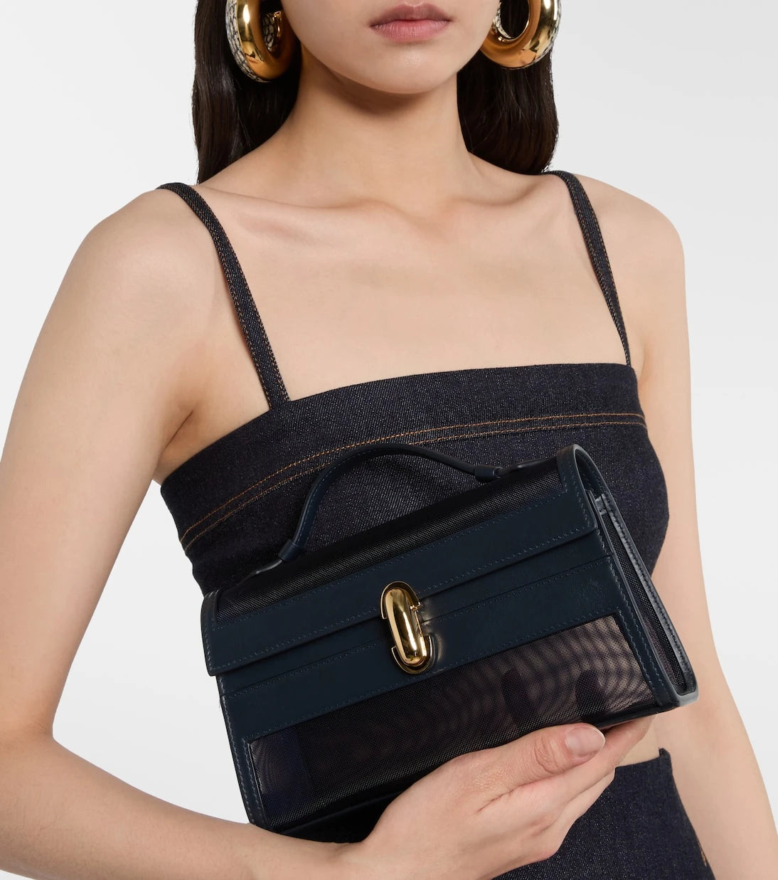 Savette - Symmetry leather-trimmed mesh tote bag