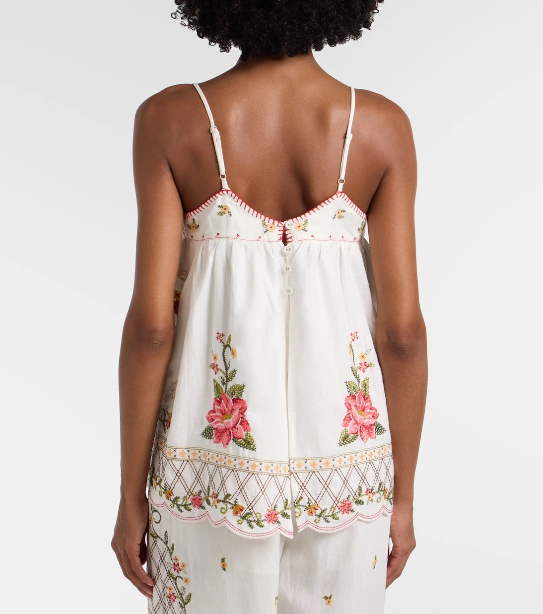 Farm Rio - Embroidered linen-blend top