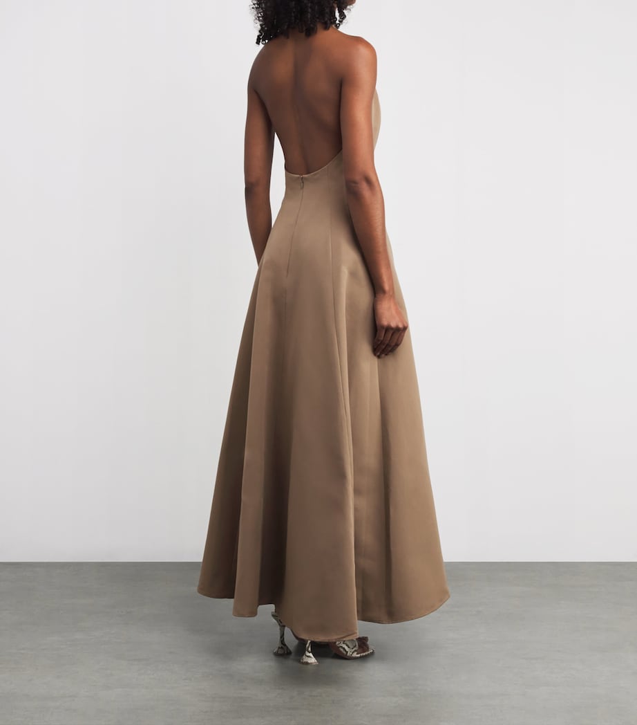 Cotton-Blend Halterneck Stella Maxi Dress TAUP TAUPE