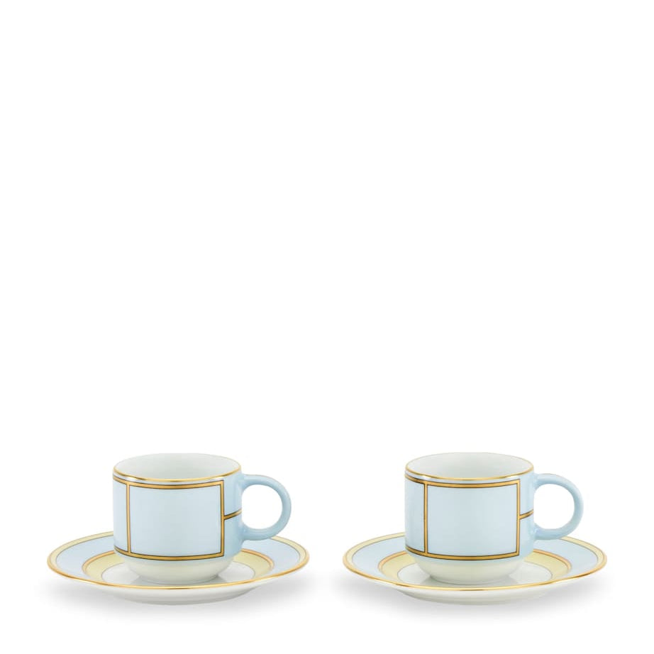 Set of 2 Colonna Diva Celeste Coffee Cups and Saucers