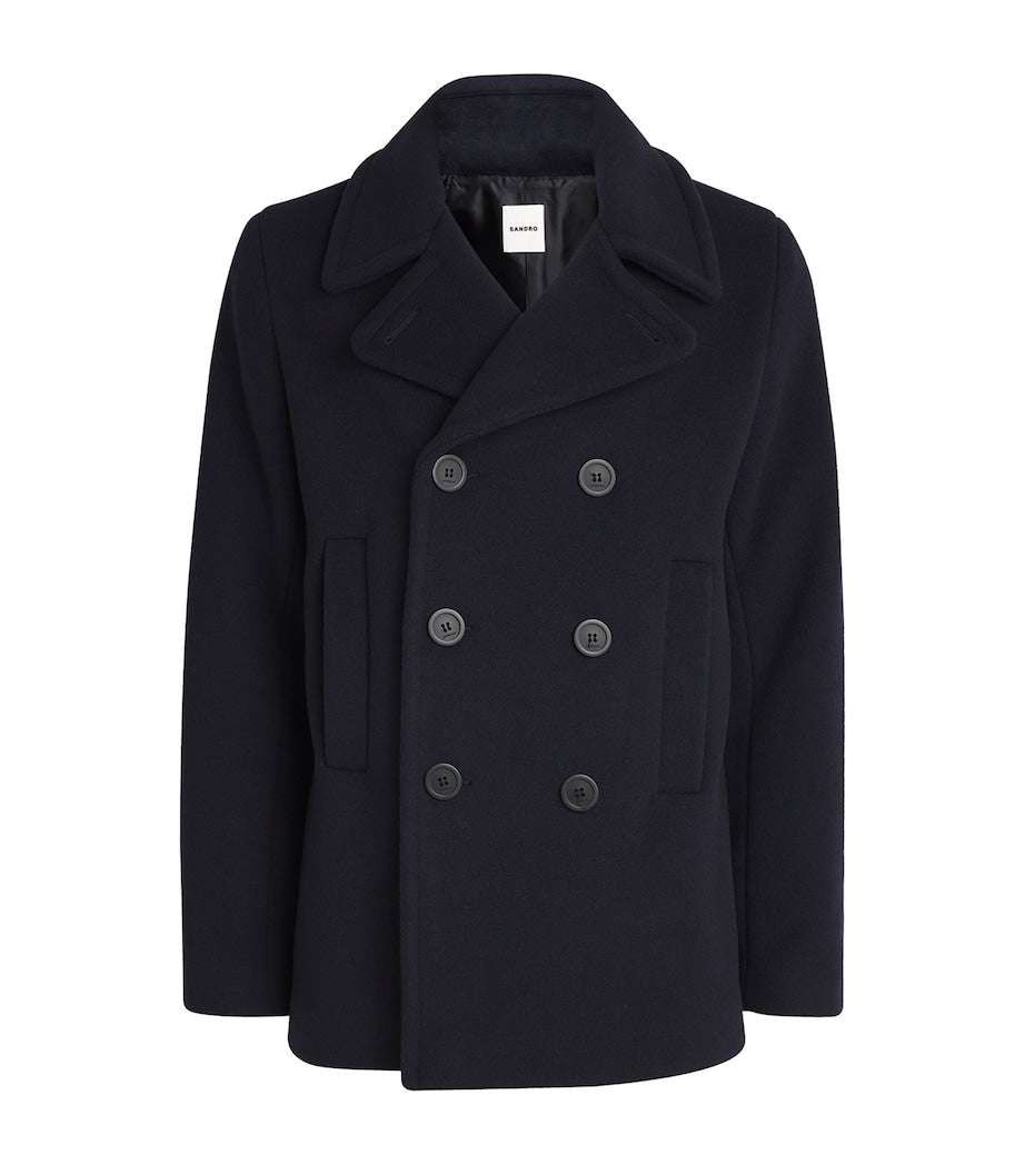 Sandro Paris Blue Wool-Blend Peacoat