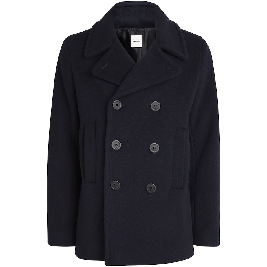 Sandro Paris Blue Wool-Blend Peacoat
