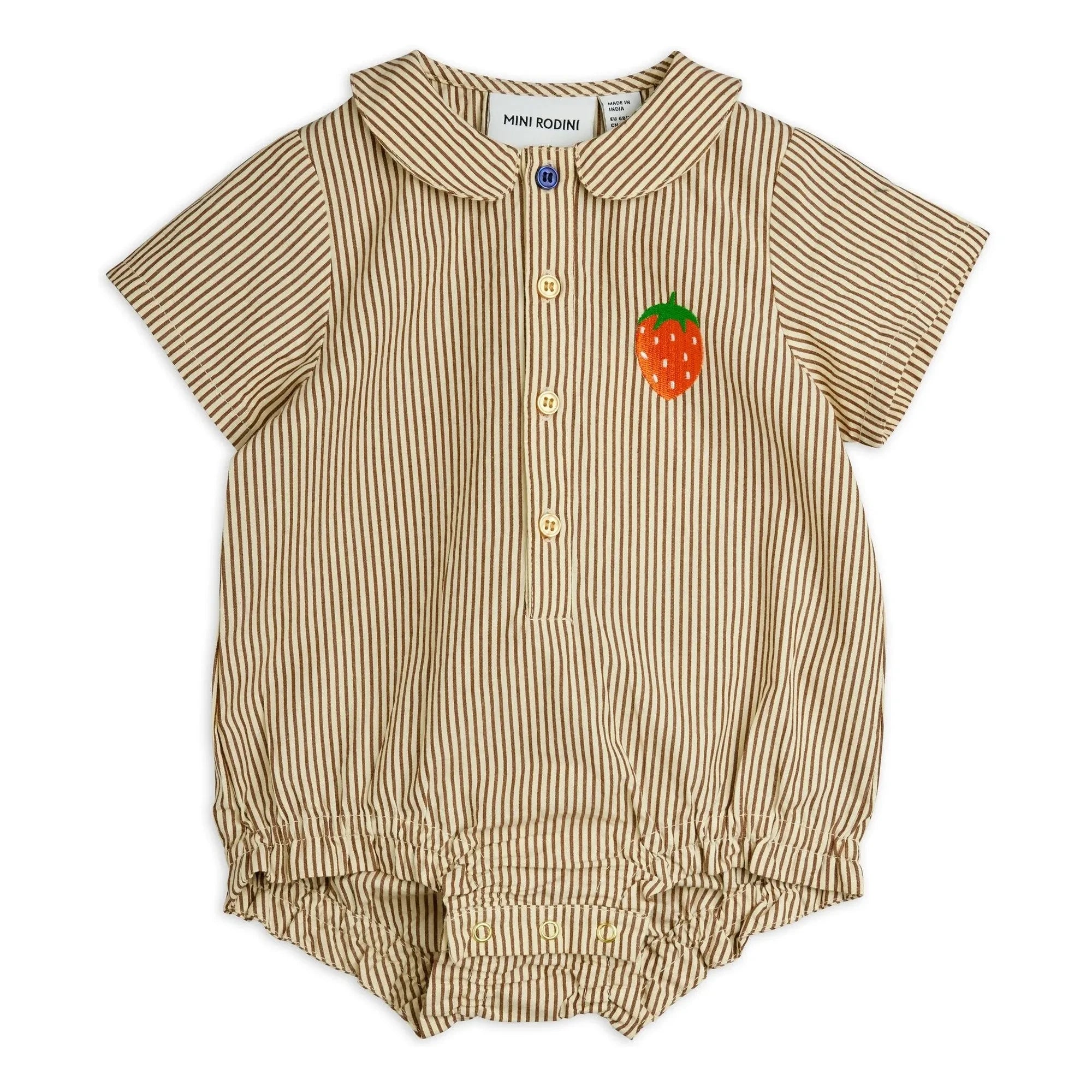 Mini Rodini - Striped organic cotton poplin romper | Brown
