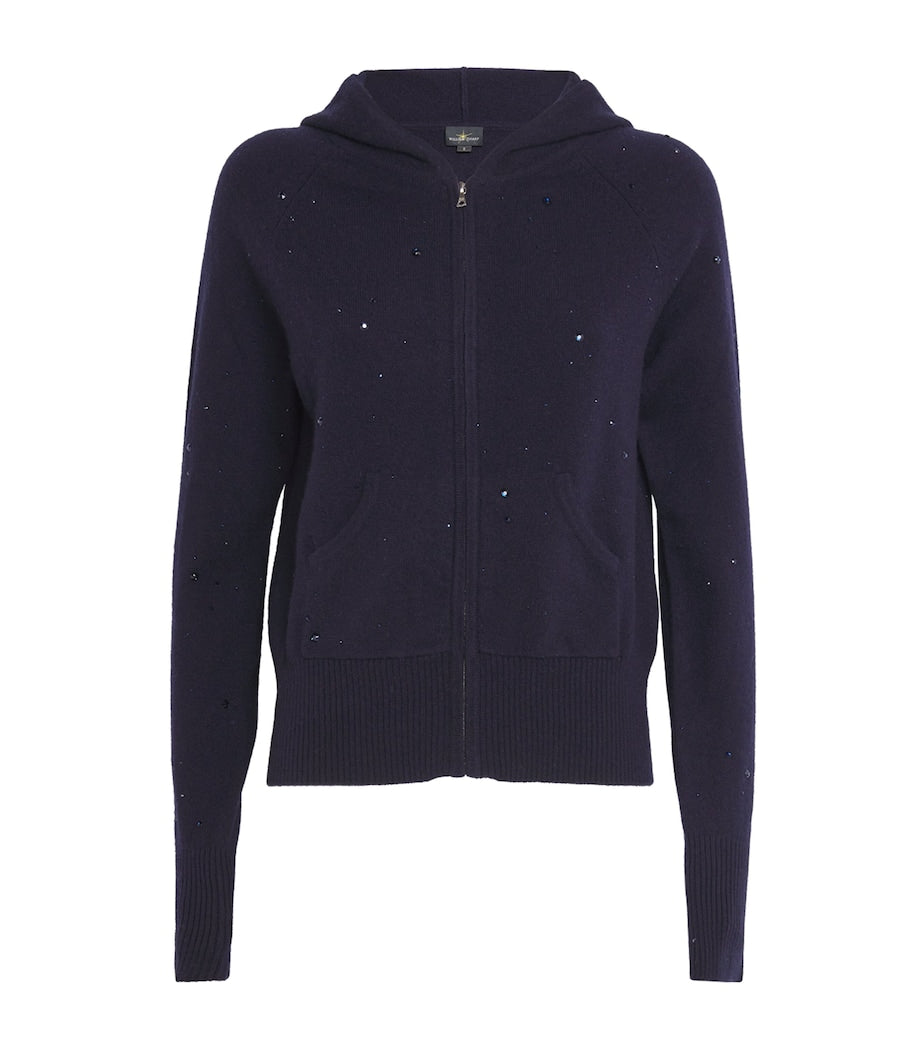 William Sharp Navy Cashmere Crystal-Embellished Hoodie