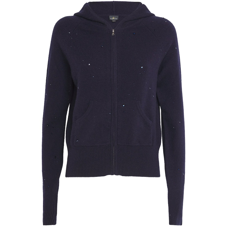 William Sharp Navy Cashmere Crystal-Embellished Hoodie