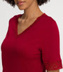 Hanro Red Cotton Lace-Trim Nightdress