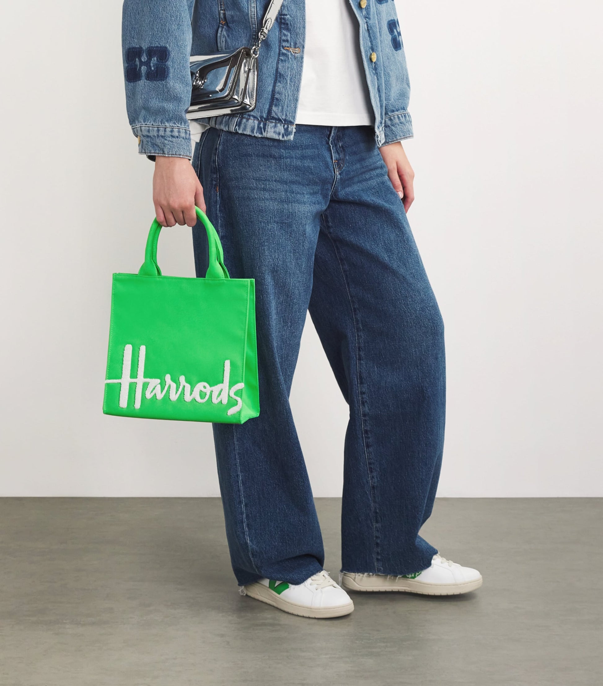 Harrods Green Small Cotton Logo Tote Bag