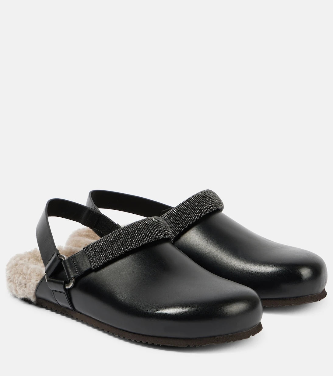 Brunello Cucinelli - Monili shearling-lined leather clogs