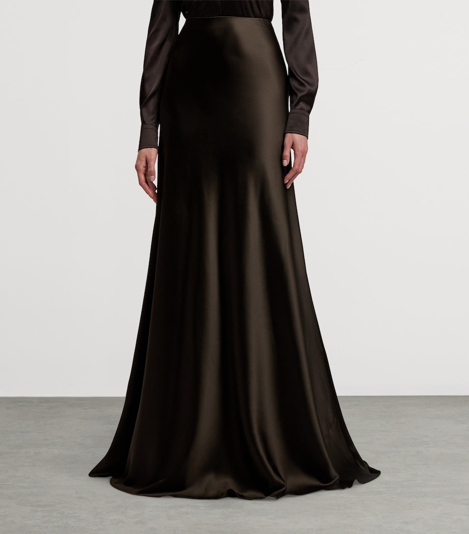 Ralph Lauren Collection Brown Stretch-Satin Masina Maxi Skirt