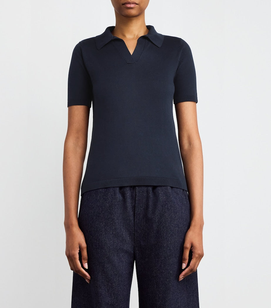 Silk-Cotton Open Polo Shirt NAVY