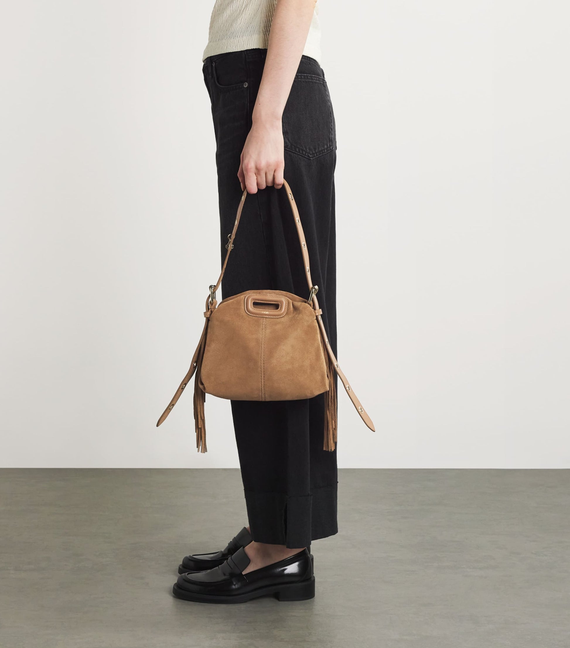 Maje Brown Mini Suede Miss M Shoulder Bag
