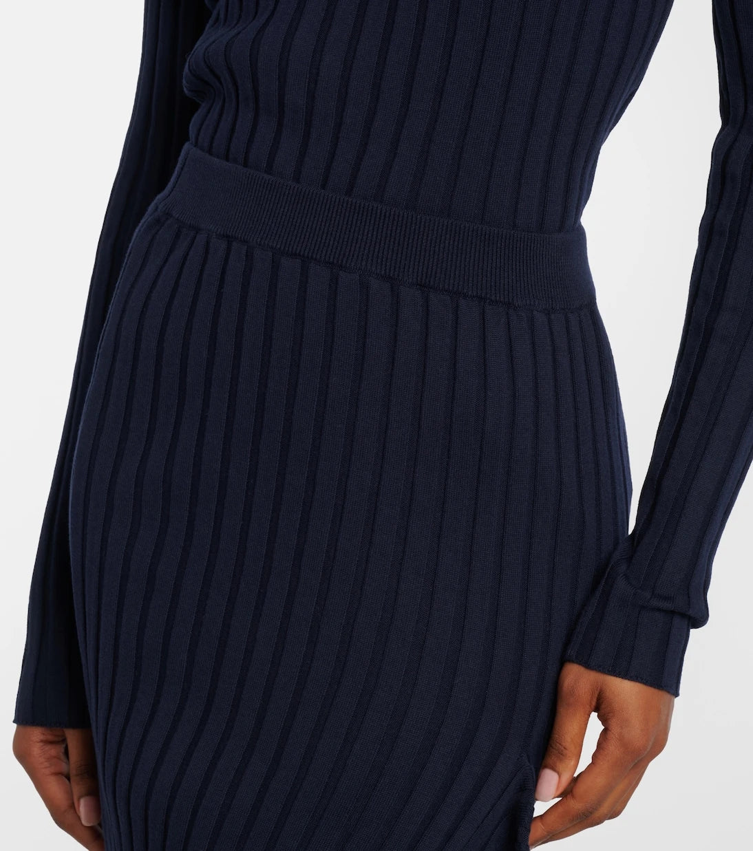 Stella McCartney - Ribbed-knit ruffled cotton midi skirt