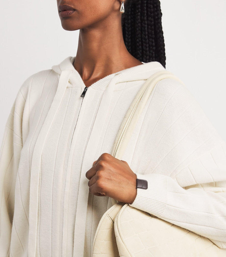 White Cashmere Zip-Up Hoodie