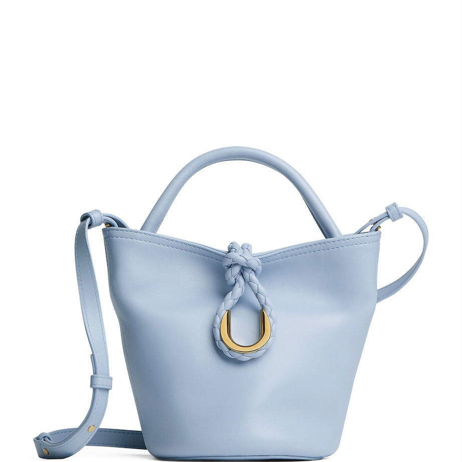 Silver Small Leather Liberta Bucket Bag