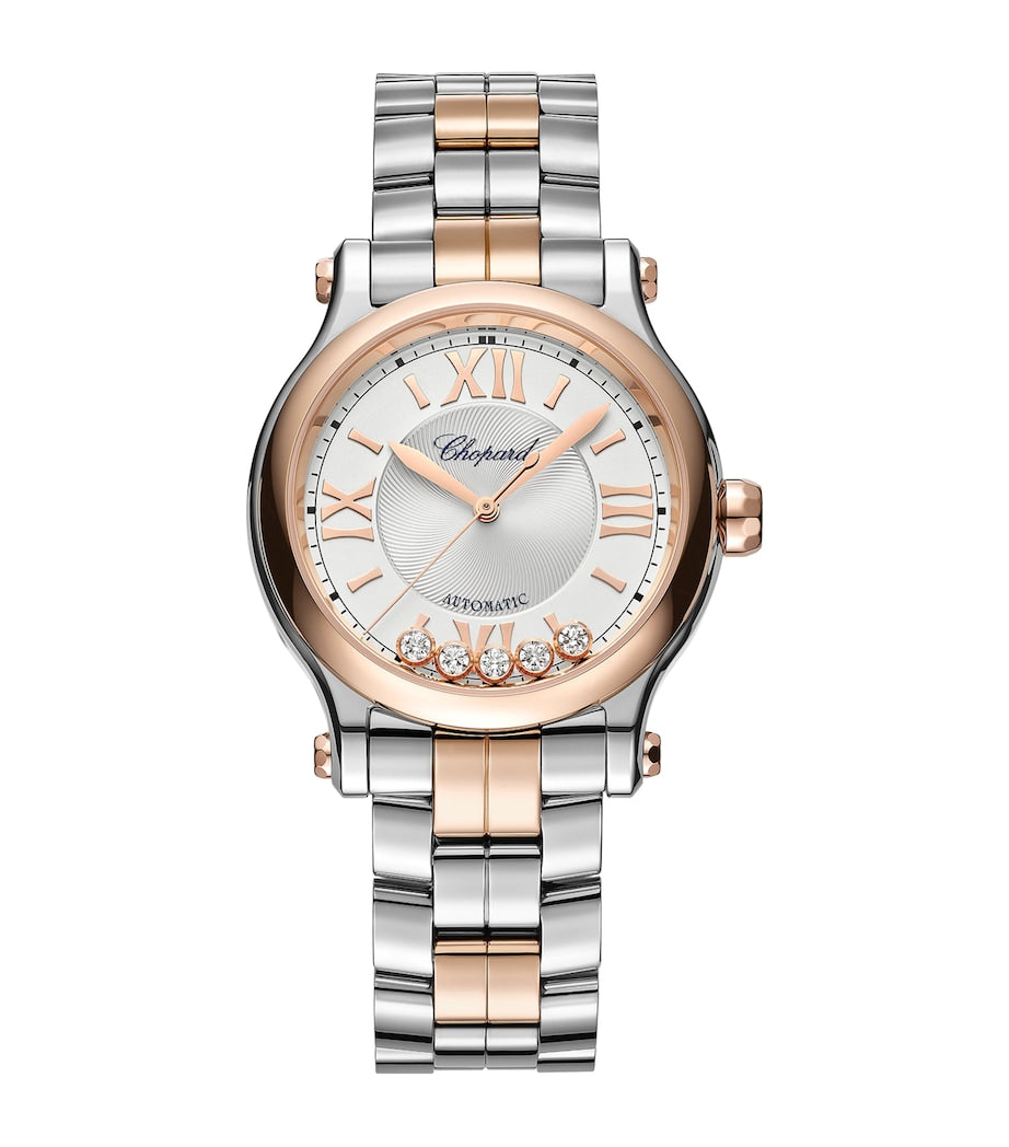 Rose Gold, Stainless Steel and Diamond Happy Sport Automatic Watch 33mm