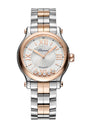 Rose Gold, Stainless Steel and Diamond Happy Sport Automatic Watch 33mm