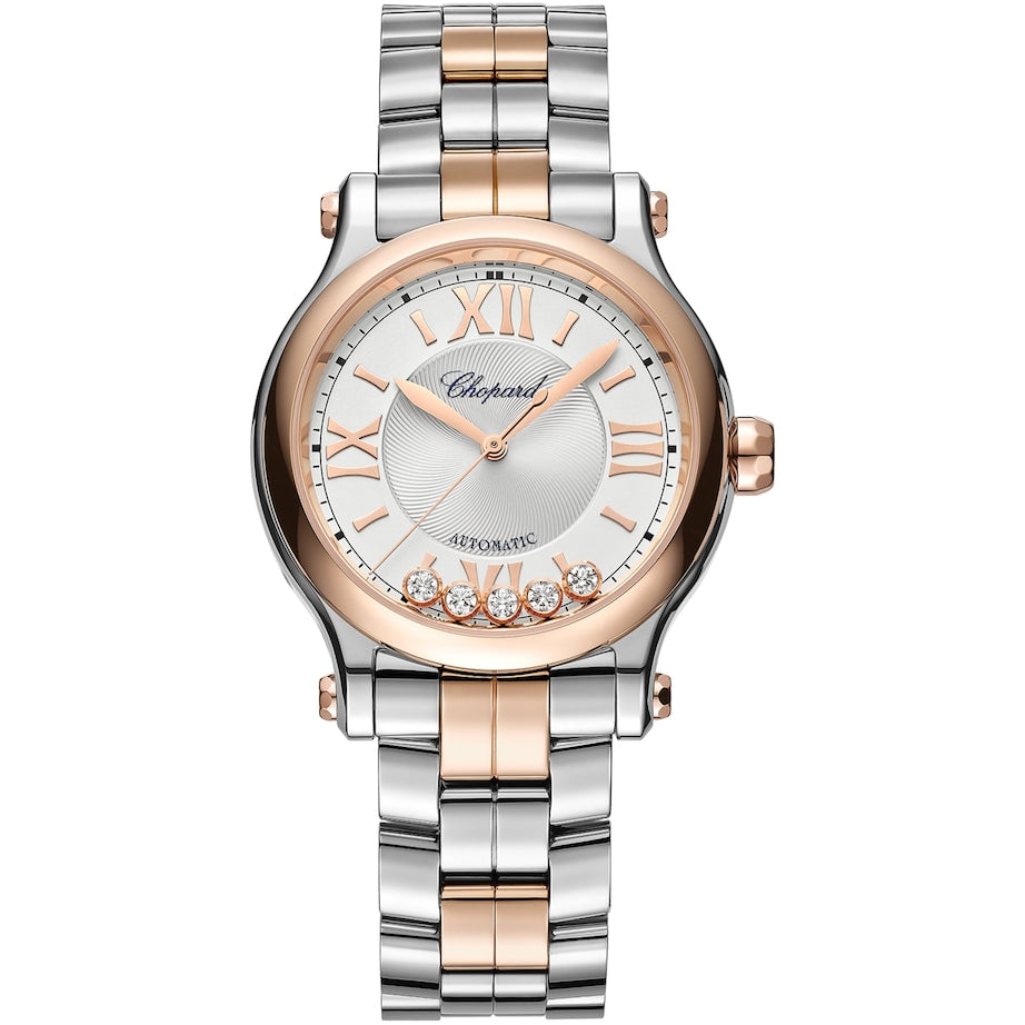 Rose Gold, Stainless Steel and Diamond Happy Sport Automatic Watch 33mm