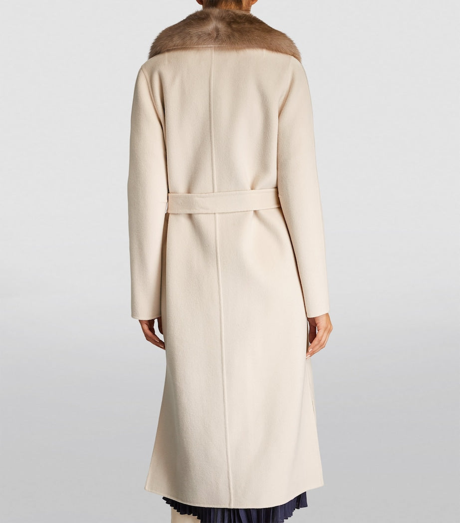 Beige Wool-Cashmere Sable-Trim Coat