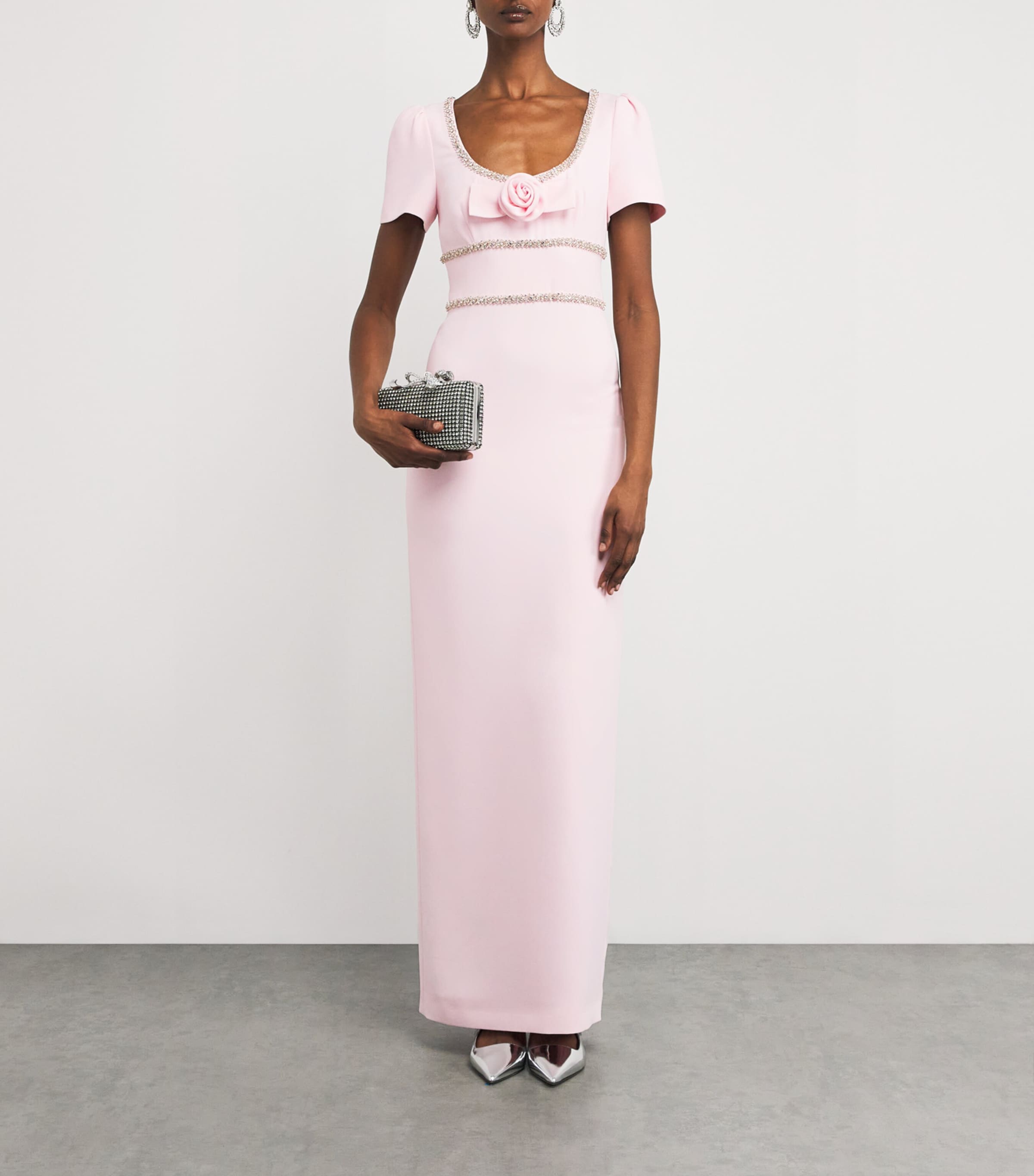 Self-Portrait Pink Crystal-Embellished Rose Maxi Dress