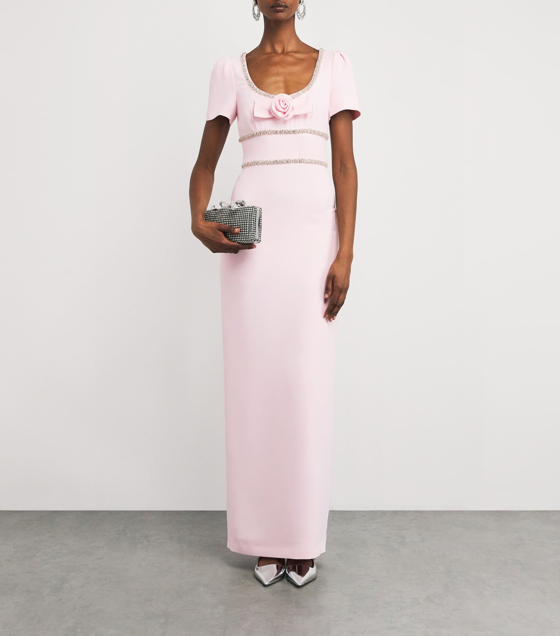 Self-Portrait Pink Crystal-Embellished Rose Maxi Dress