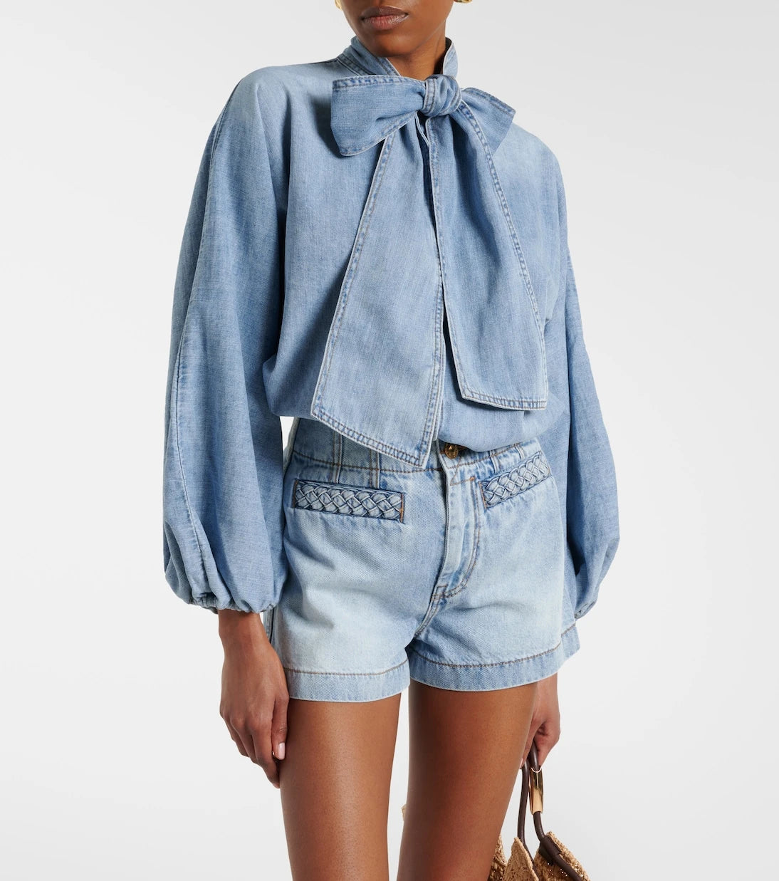 Zimmermann - Indra tie-neck denim blouse