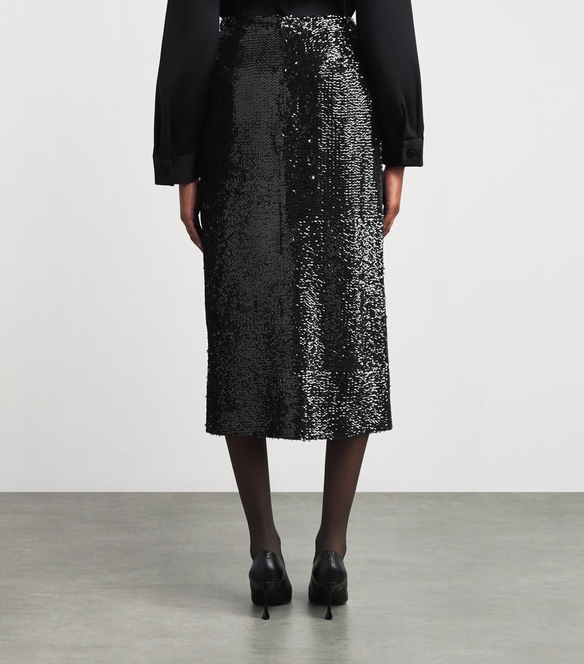 Emilia Wickstead Black Sequinned Kanji Midi Skirt