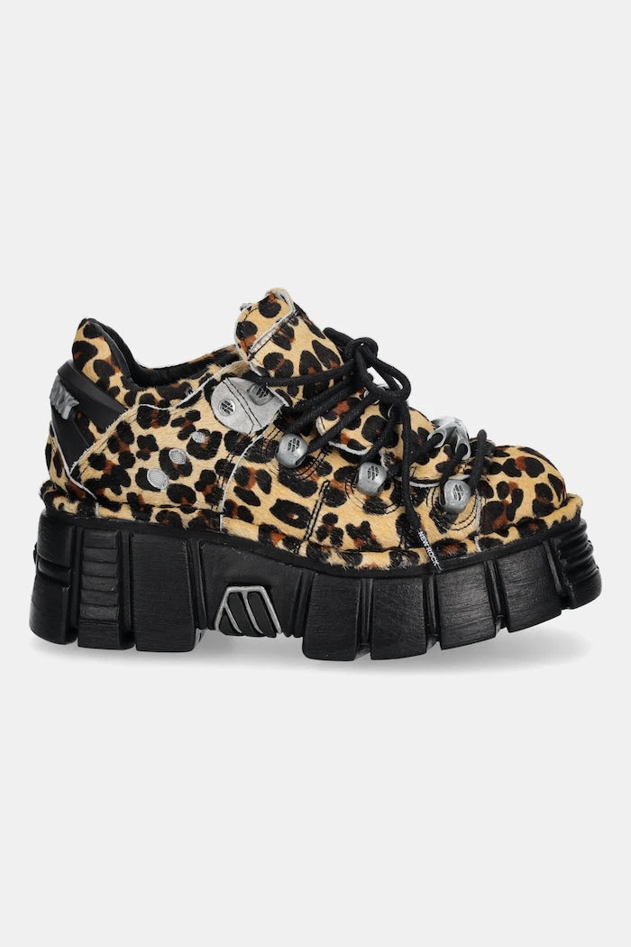 New Rock Pelo Leopardo Cuero M Tower Negro Lateral Süet Spor Ayakkabı