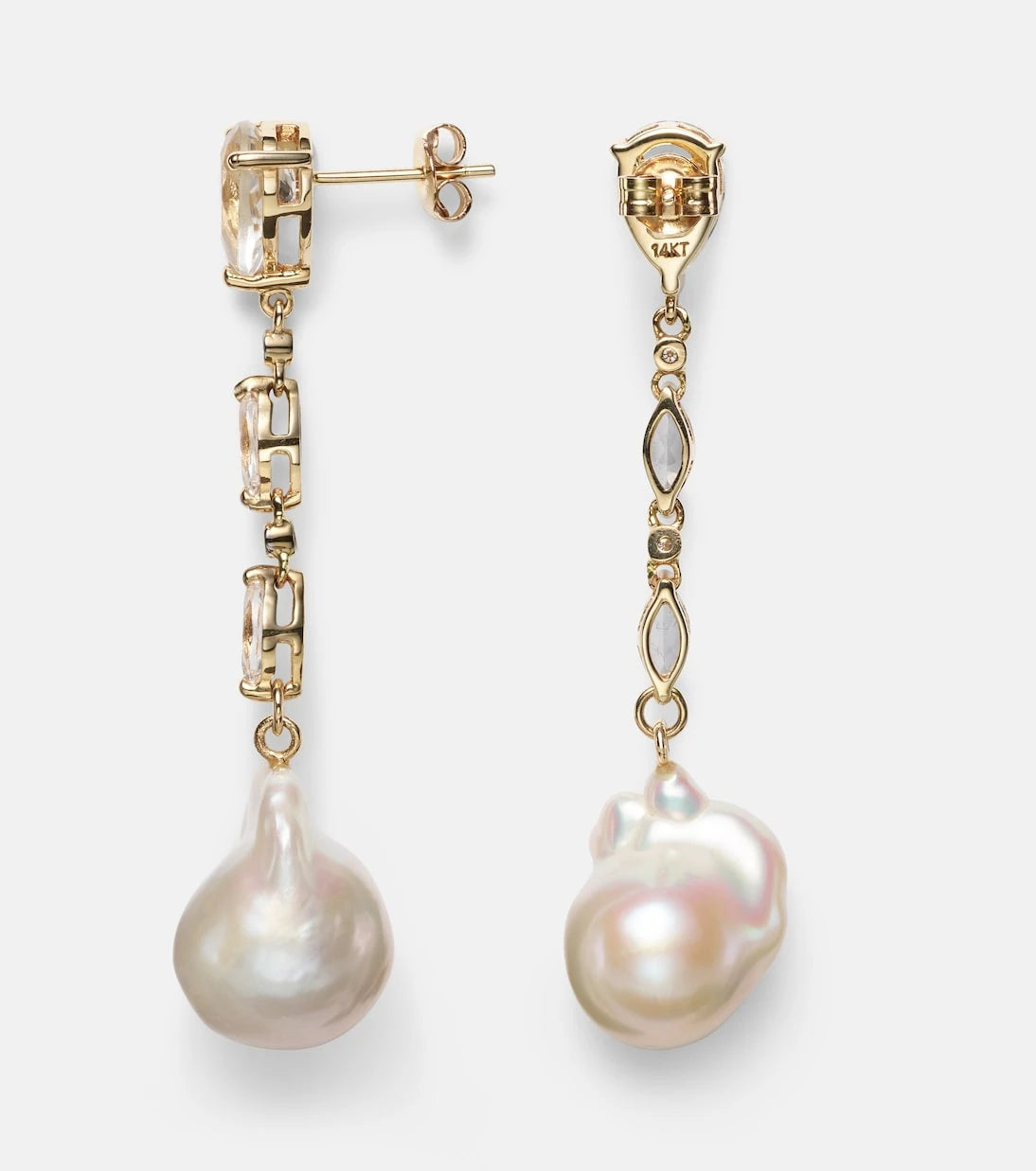Mateo - 14kt gold earrings with pearls, diamonds, and topaz