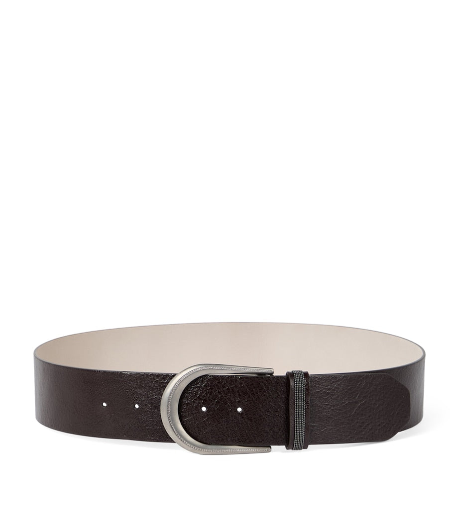 Brunello Cucinelli Brown Leather Embellished Belt