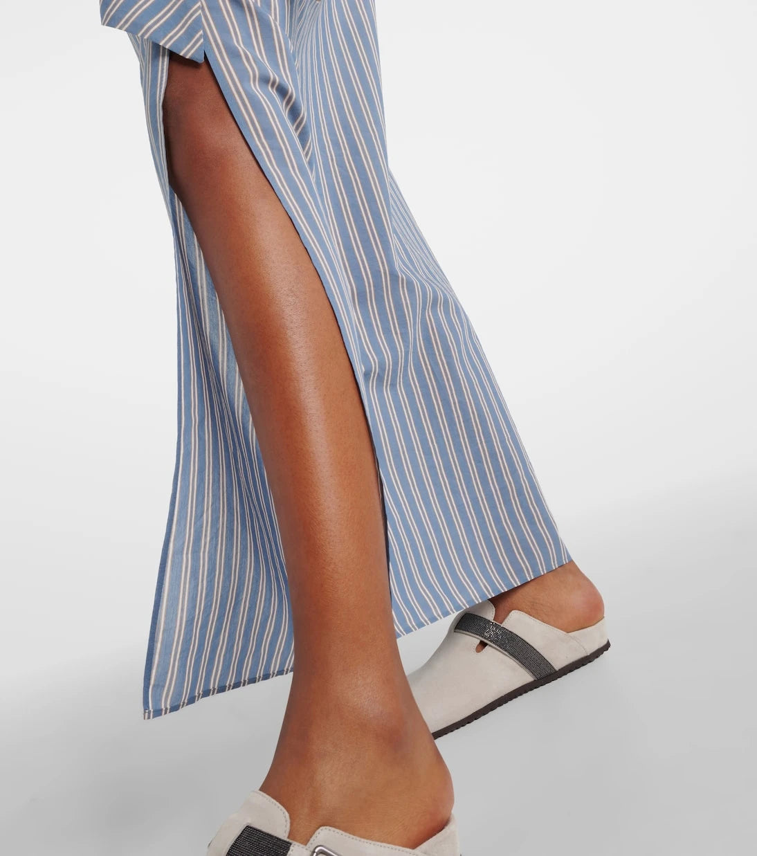 Brunello Cucinelli - Striped cotton and silk wrap skirt