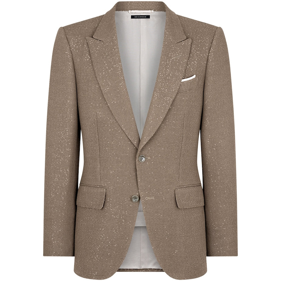 TOM FORD Beige Virgin Wool-Blend Sequinned Blazer