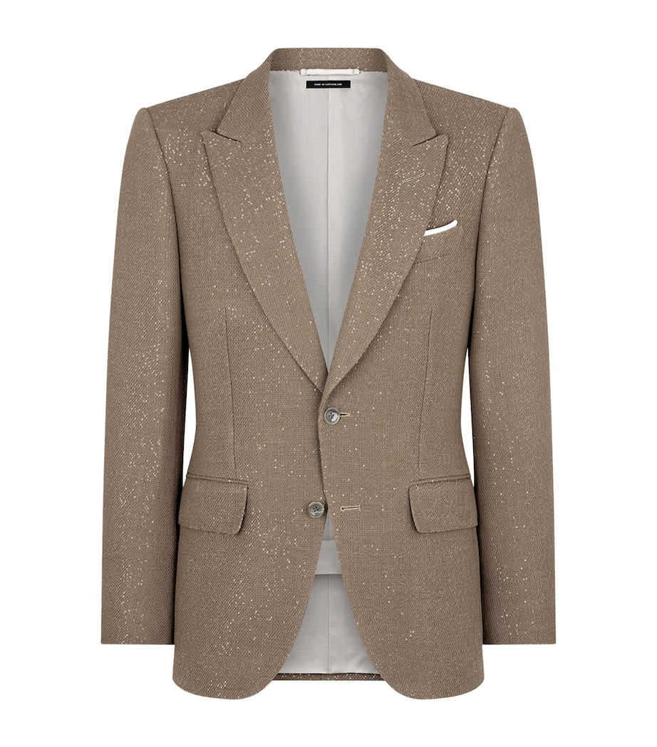 TOM FORD Beige Virgin Wool-Blend Sequinned Blazer