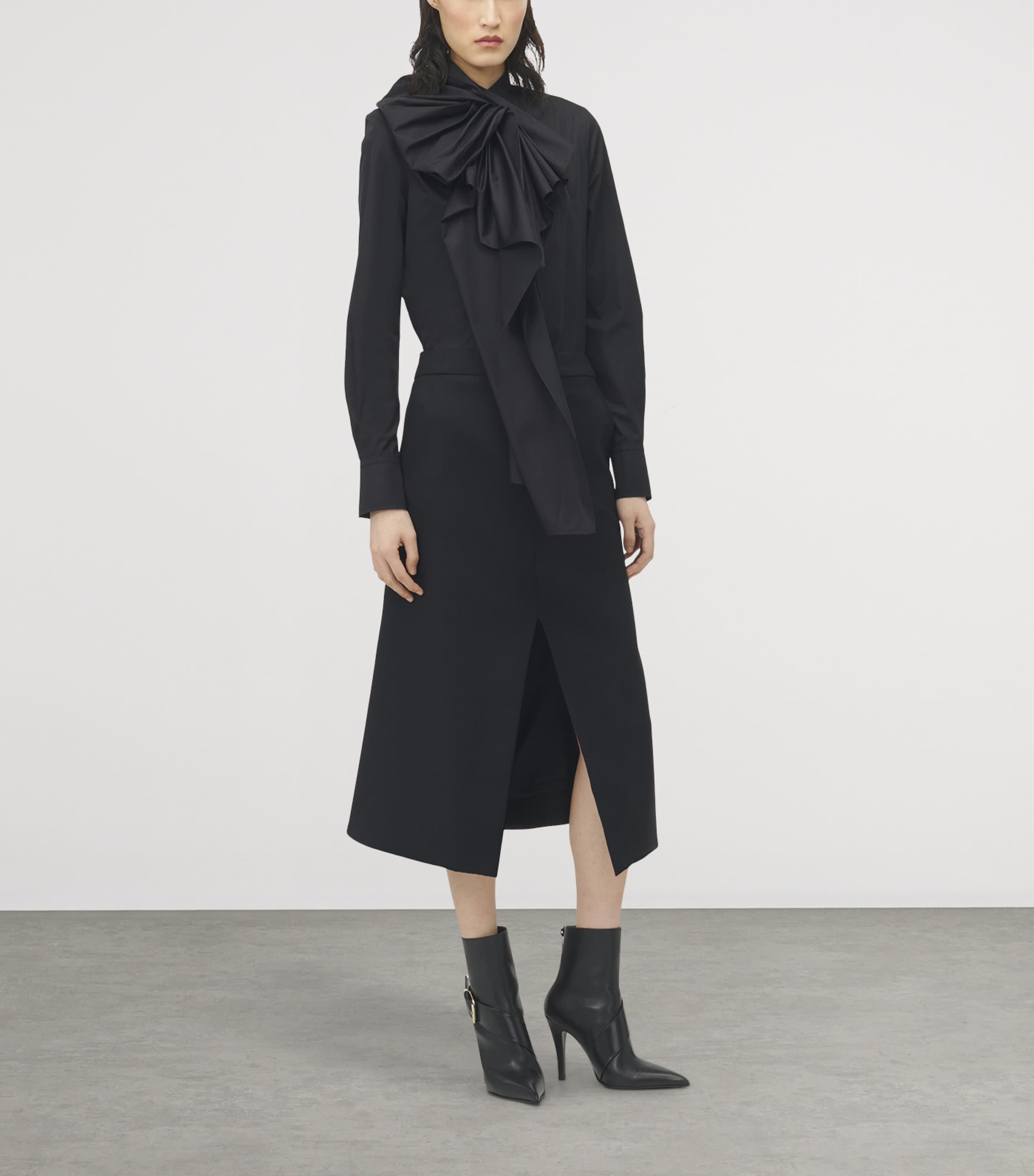 Black Stretch-Wool Midi Skirt