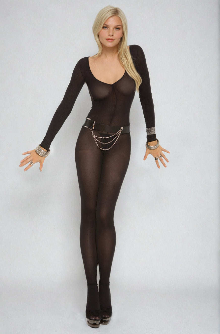 Opaque Long Sleeve Bodystocking