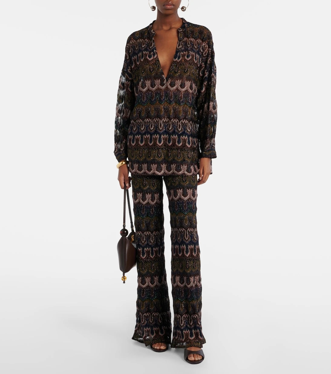 Missoni - Intarsia lamé flared pants