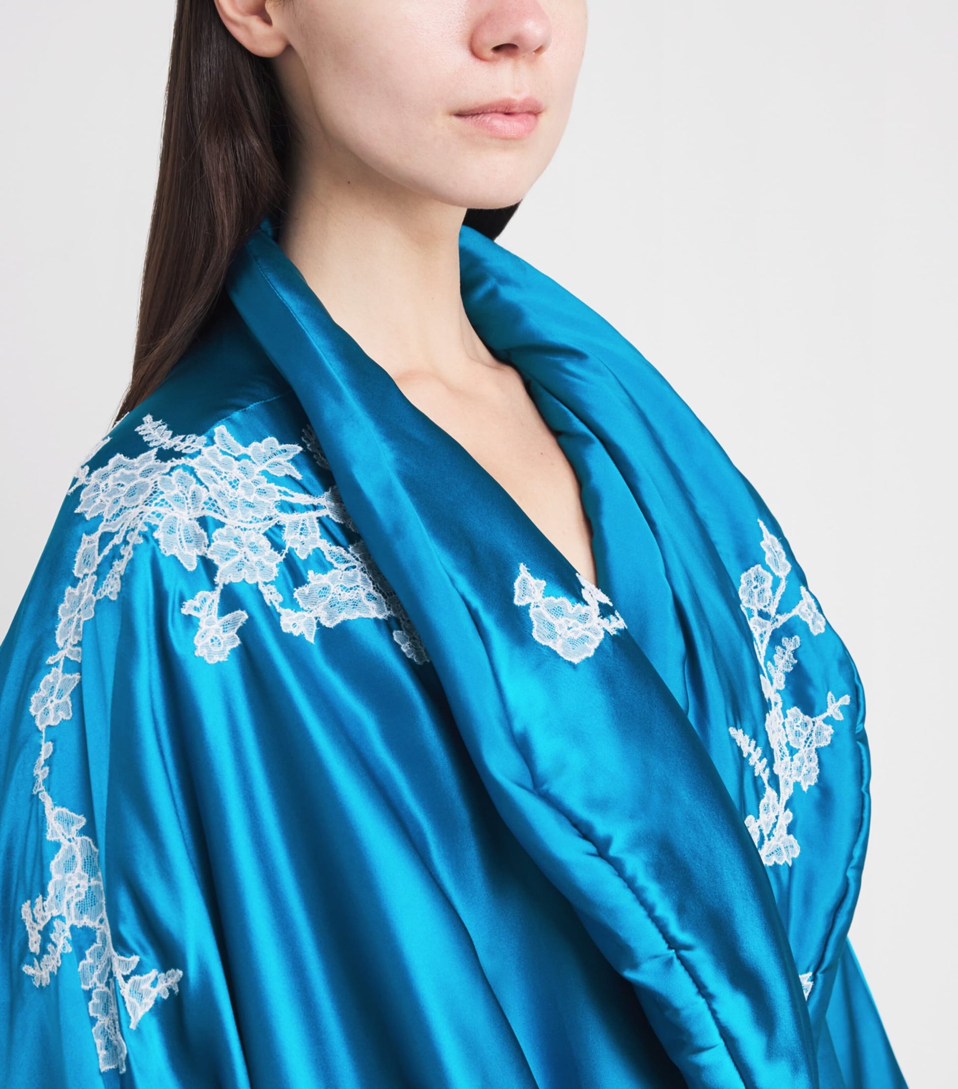 TORLOWEI Green Silk-Lace Padded House Coat