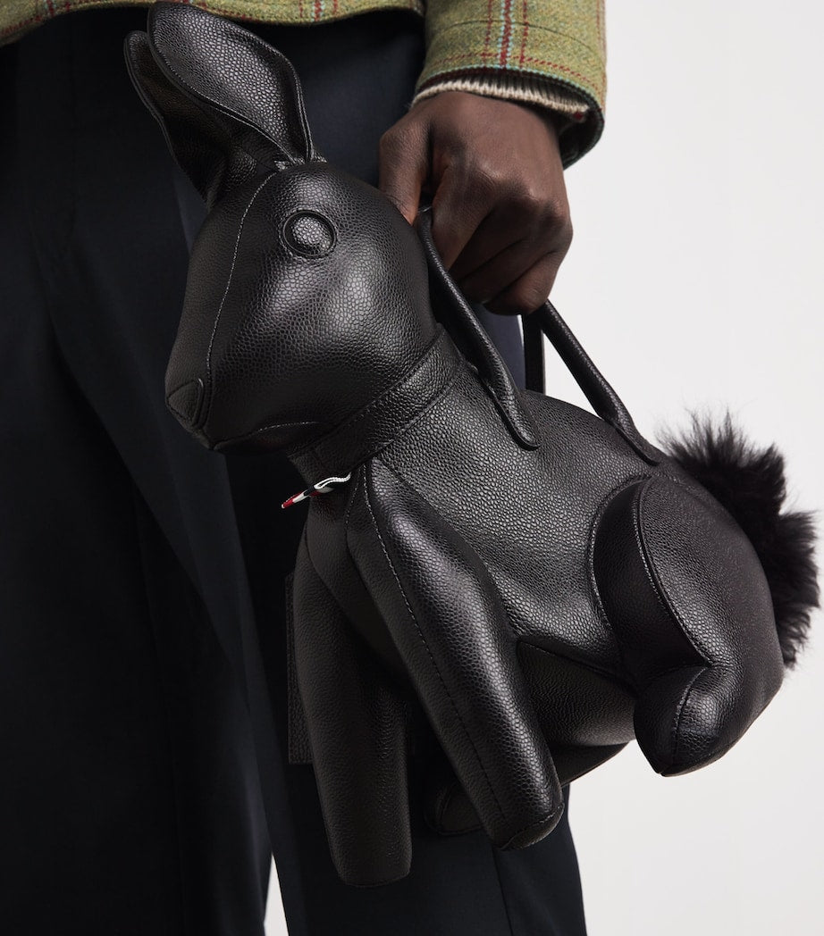 Black Lather Rabbit Top-Handle Bag
