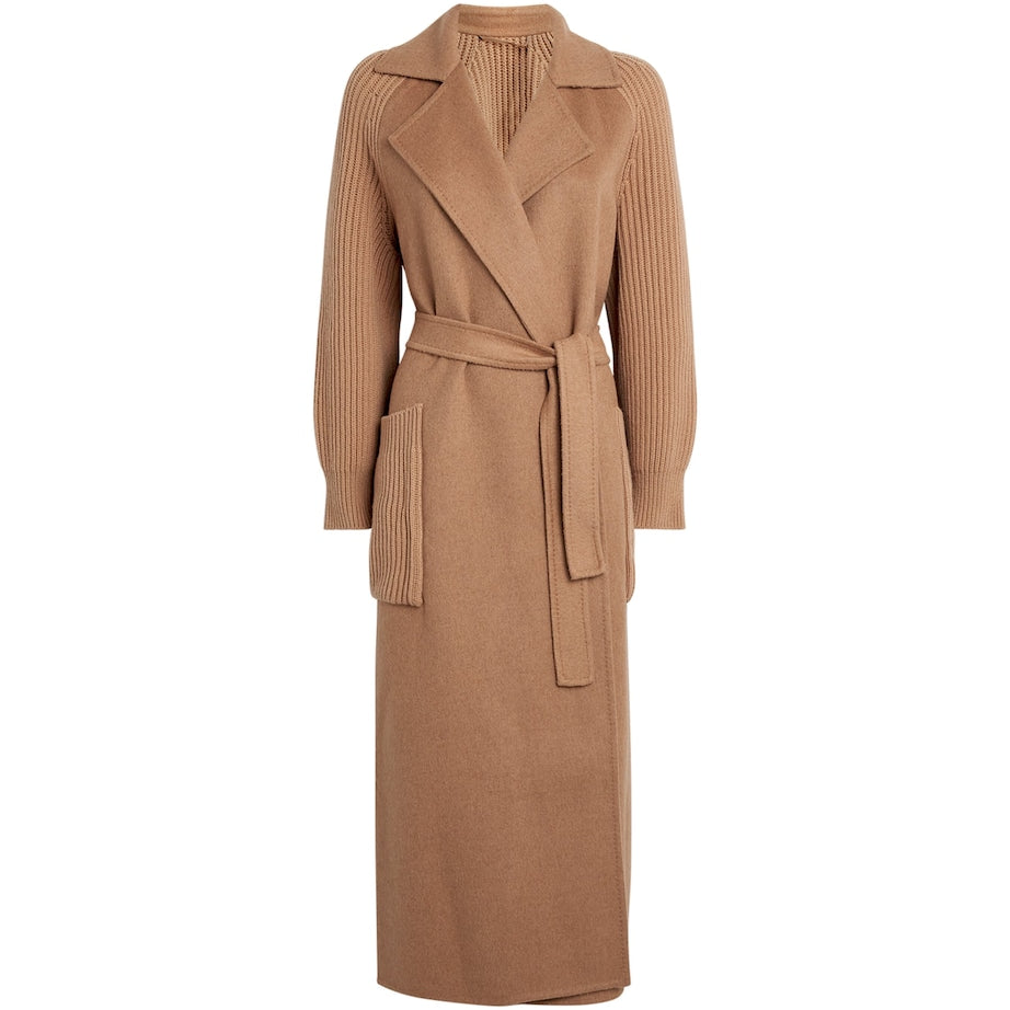 Max Mara Beige Camelwool Knitted-Sleeve Coat