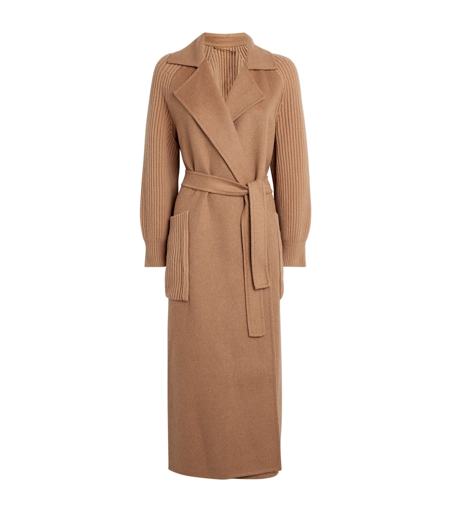 Max Mara Beige Camelwool Knitted-Sleeve Coat