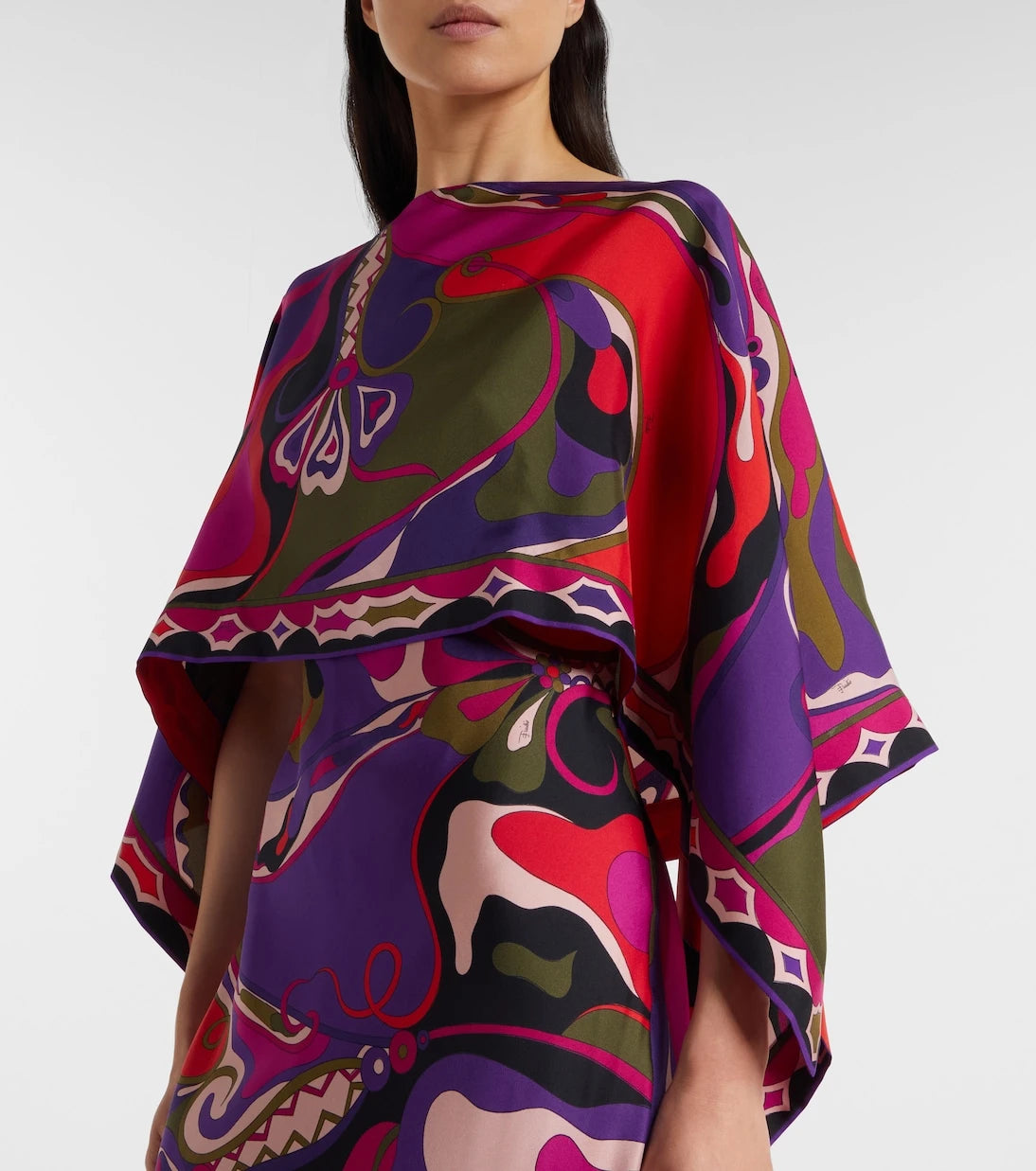 Pucci - فستان داخلي من الحرير مع كاب بتصميم الأوركيد