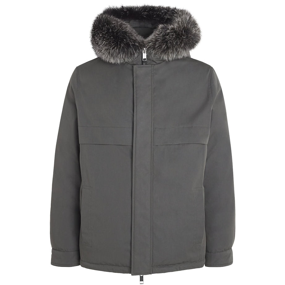 Yves Salomon Brown Down Waterproof Fox Fur-Trim Parka Coat