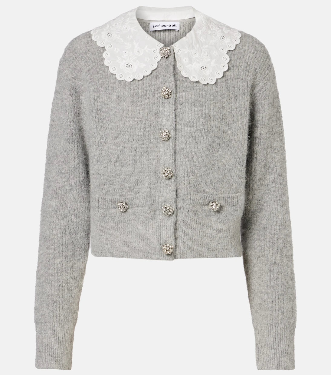 Self-Portrait - Embellished lace-trimmed cardigan