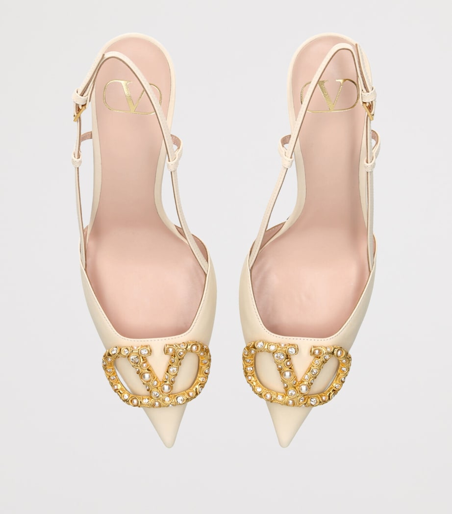 Valentino Garavani Beige Leather VLogo Slingback Pumps 80