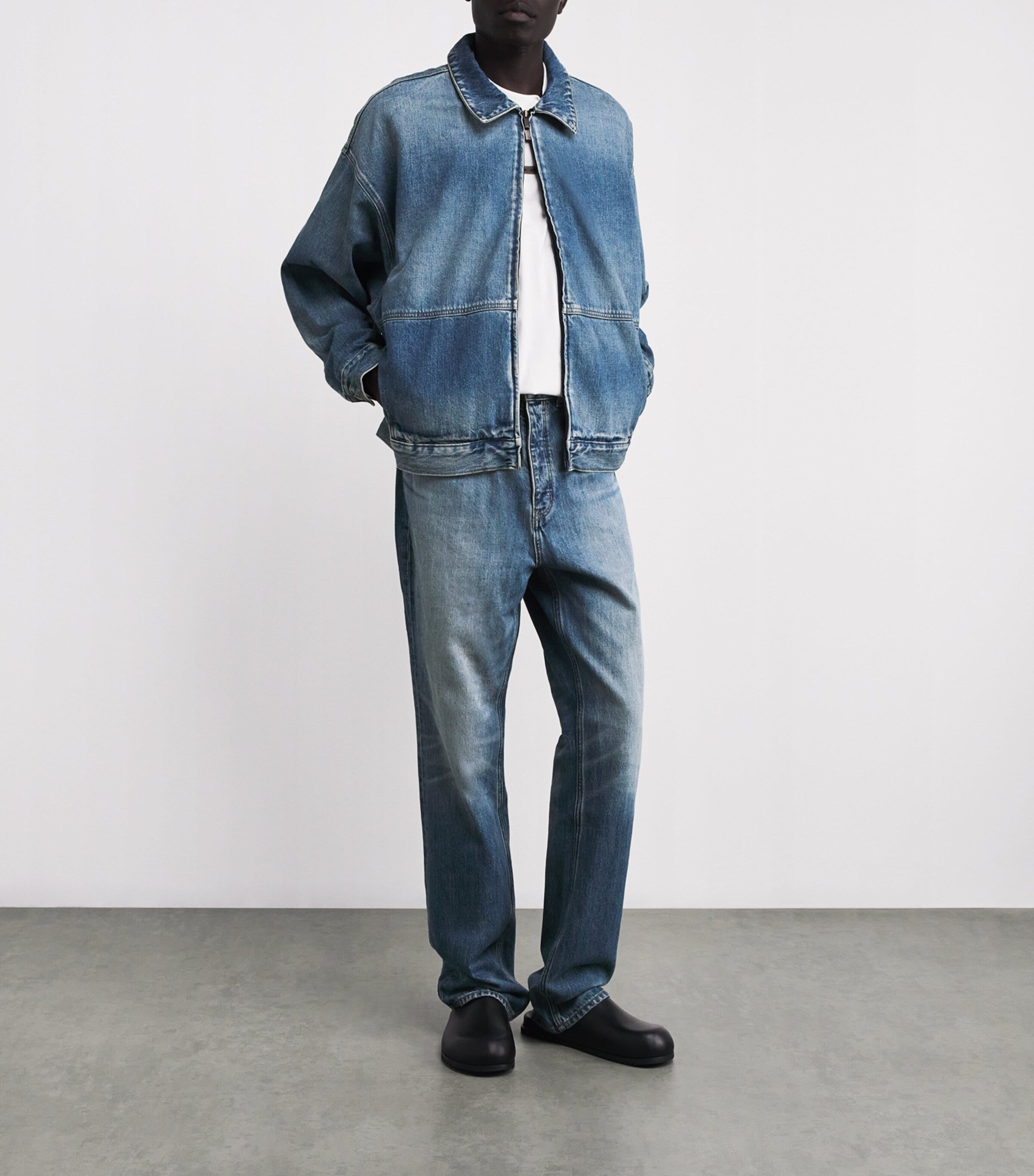 FEAR OF GOD ESSENTIALS Blue Denim Zip-Up Jacket