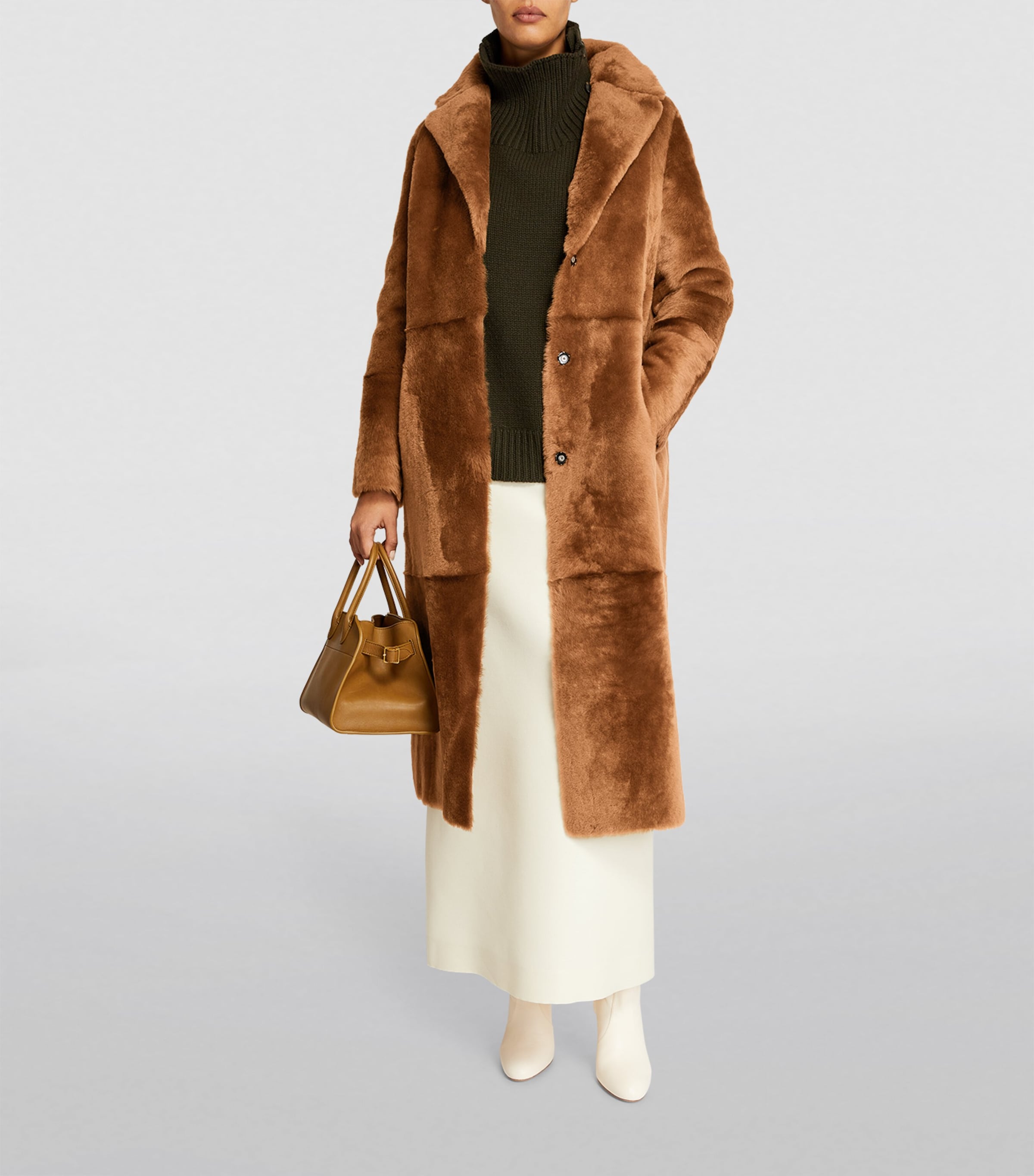 Yves Salomon Beige Lamb Fur Reversible Wrap Coat
